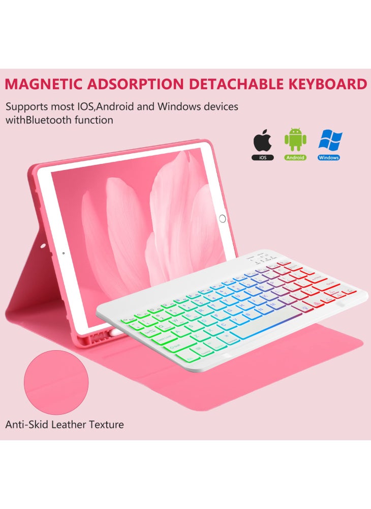 RGB-1029D Bluetooth-compatible Keyboard Case for iPad 10.2 (2021)/(2020)/(2019)/iPad Air 10.5 inch (2019)/Pro 10.5-inch (2017) Leather Cover - Watermelon Red - Image 2